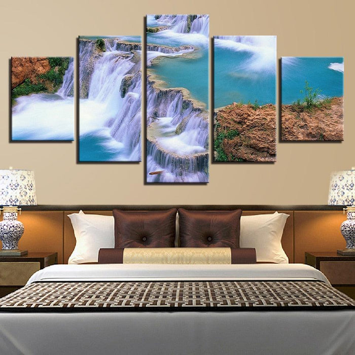 Natural Waterfall Landscape 5 Piece HD Multi Panel Canvas Wall Art Frame - Original Frame