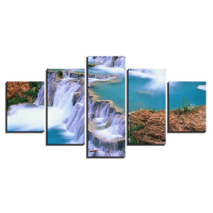 Natural Waterfall Landscape 5 Piece HD Multi Panel Canvas Wall Art Frame - Original Frame