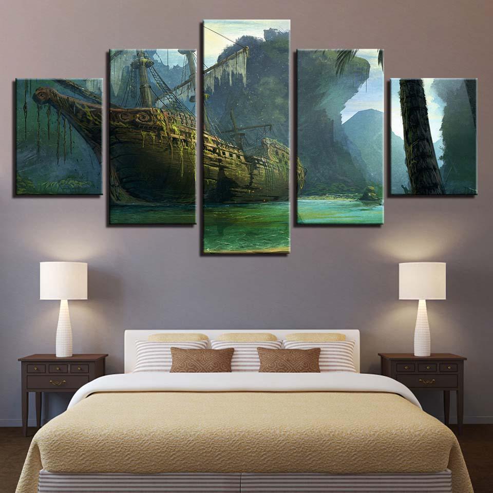 Dilapidated Ship 5 Piece HD Multi Panel Canvas Wall Art Frame - Original Frame