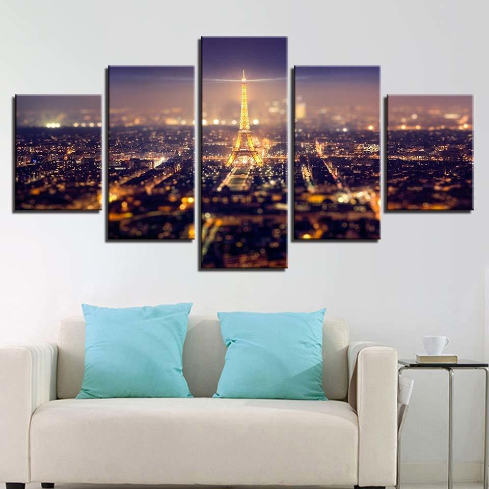 Paris Lights 5 Piece HD Multi Panel Canvas Wall Art Frame - Original Frame
