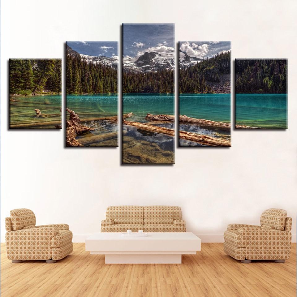 Mountain And Lake 5 Piece HD Multi Panel Canvas Wall Art Frames - Original Frame