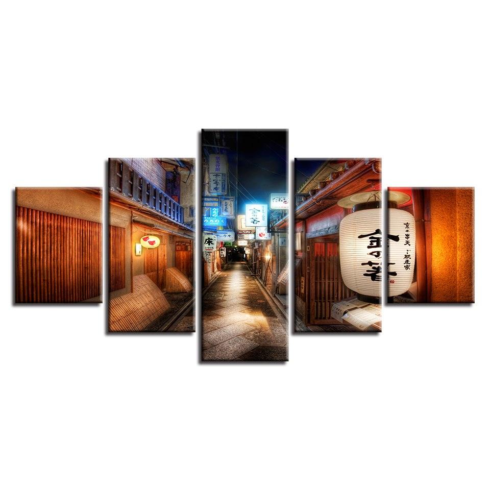 Tokyo Street Style 5 Piece HD Multi Panel Canvas Wall Art Frame - Original Frame
