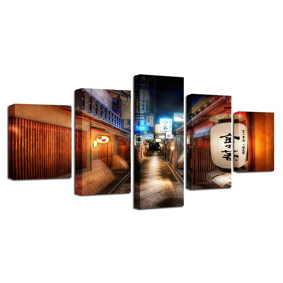 Tokyo Street Style 5 Piece HD Multi Panel Canvas Wall Art Frame - Original Frame