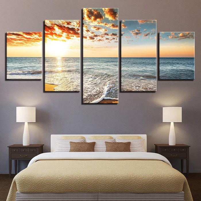 Sea And Sunset 5 Piece HD Multi Panel Canvas Wall Art Frame - Original Frame