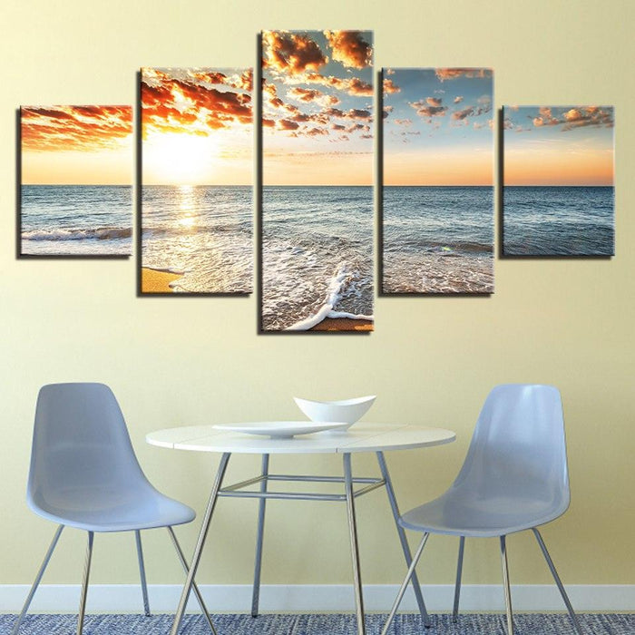 Sea And Sunset 5 Piece HD Multi Panel Canvas Wall Art Frame - Original Frame