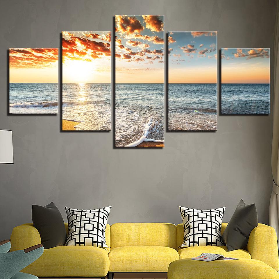 Sea And Sunset 5 Piece HD Multi Panel Canvas Wall Art Frame - Original Frame