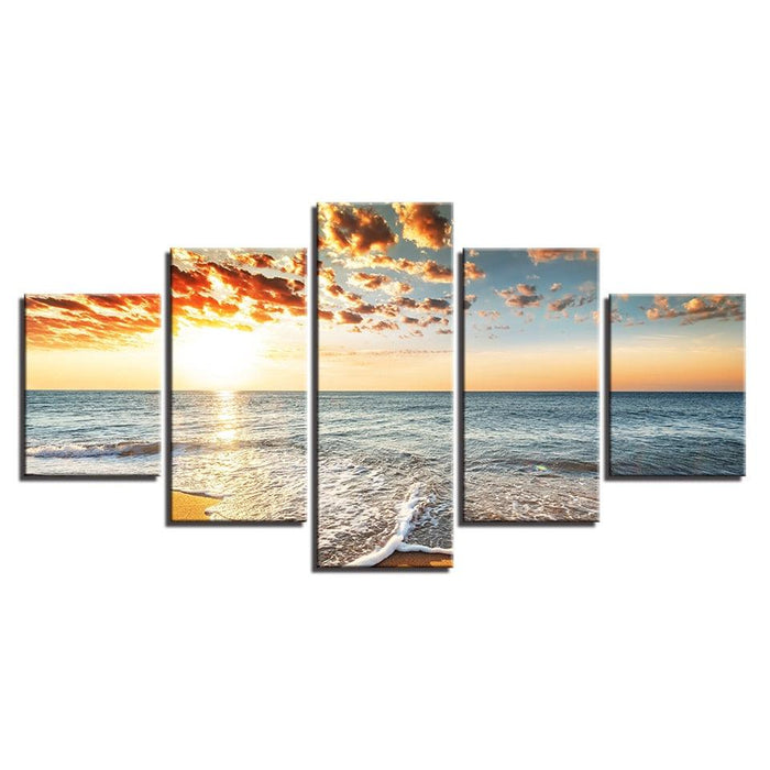 Sea And Sunset 5 Piece HD Multi Panel Canvas Wall Art Frame - Original Frame