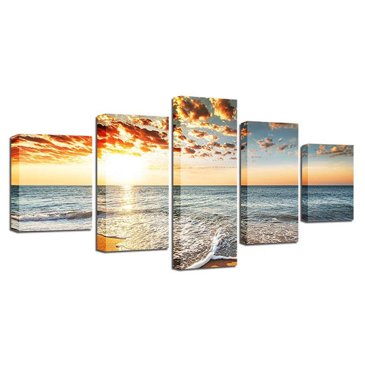 Sea And Sunset 5 Piece HD Multi Panel Canvas Wall Art Frame - Original Frame