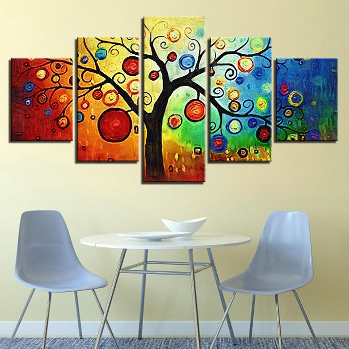 Multi-color Animated Tree 5 Piece HD Multi Panel Canvas Wall Art Frame - Original Frame