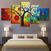 Multi-color Animated Tree 5 Piece HD Multi Panel Canvas Wall Art Frame - Original Frame