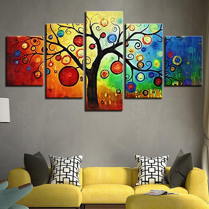 Multi-color Animated Tree 5 Piece HD Multi Panel Canvas Wall Art Frame - Original Frame