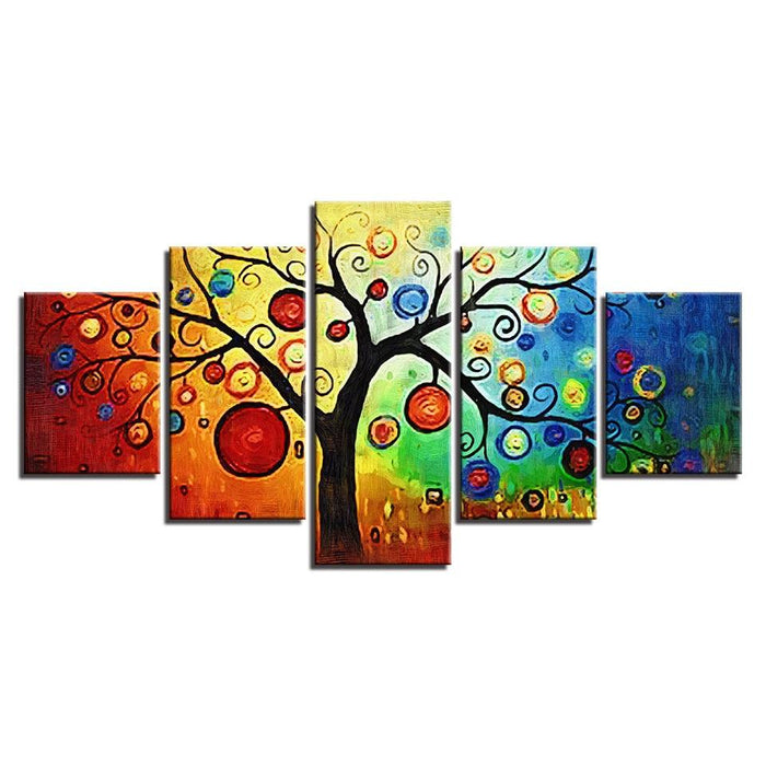 Multi-color Animated Tree 5 Piece HD Multi Panel Canvas Wall Art Frame - Original Frame