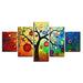 Multi-color Animated Tree 5 Piece HD Multi Panel Canvas Wall Art Frame - Original Frame