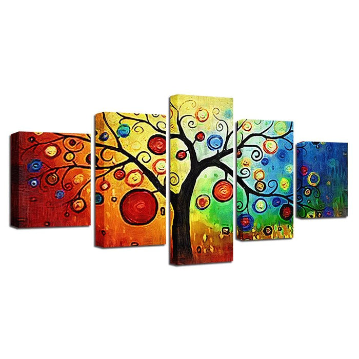 Multi-color Animated Tree 5 Piece HD Multi Panel Canvas Wall Art Frame - Original Frame