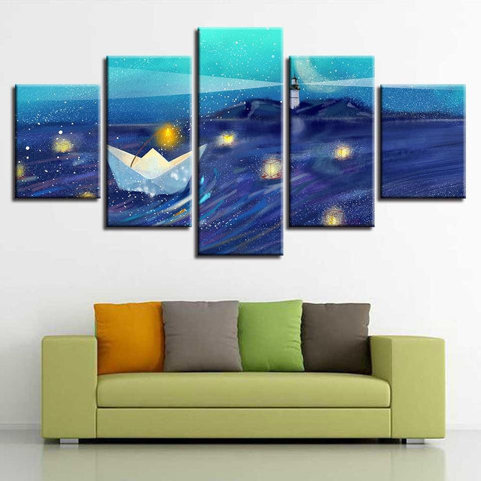 Paper Boat Drift 5 Piece HD Multi Panel Canvas Wall Art Frame - Original Frame