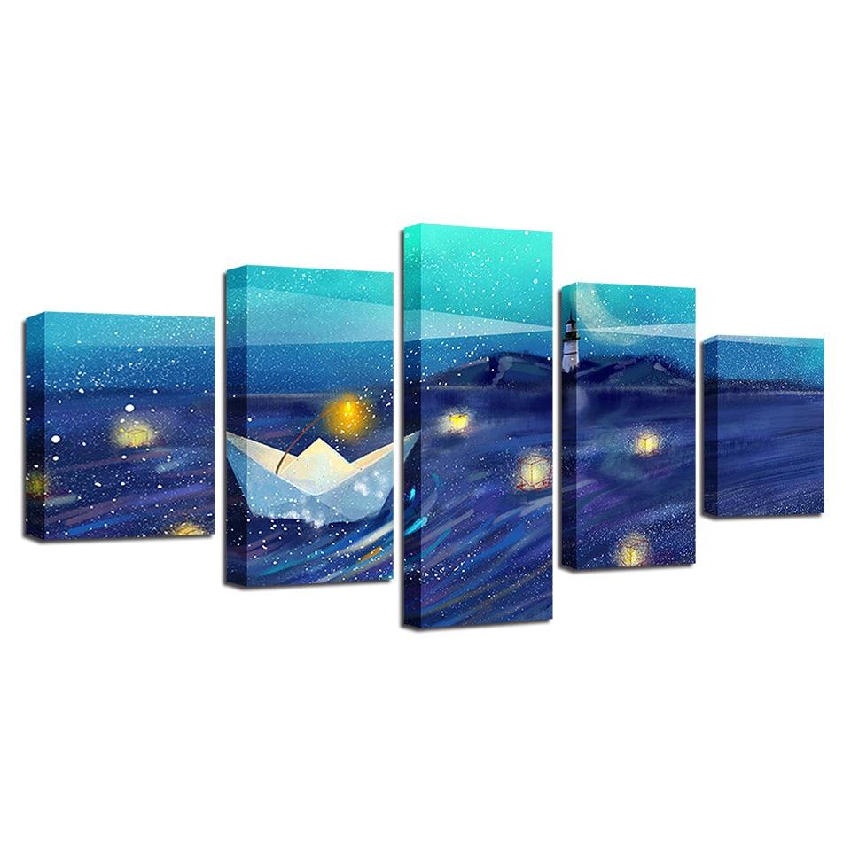 Paper Boat Drift 5 Piece HD Multi Panel Canvas Wall Art Frame - Original Frame
