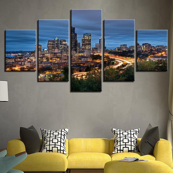 City Night 5 Piece HD Multi Panel Canvas Wall Art Frame