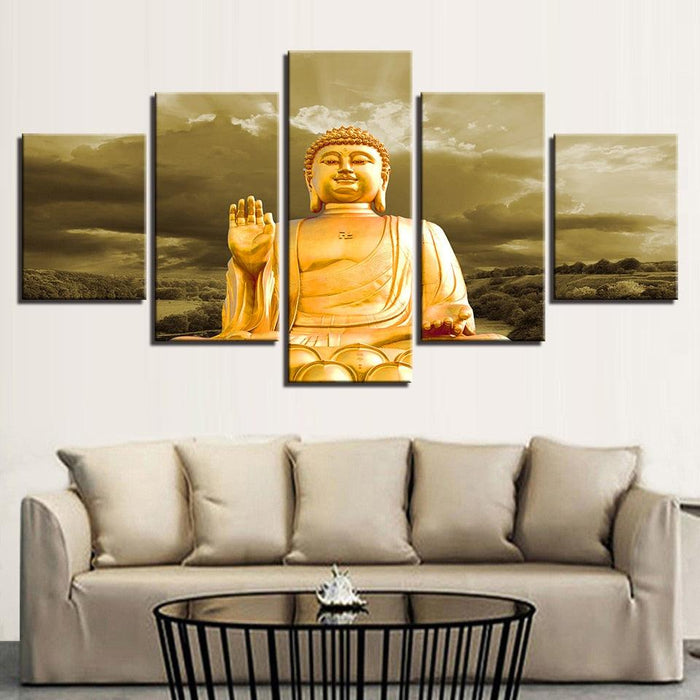 Portrait Gold Buddha 5 Piece HD Multi Panel Canvas Wall Art Frame - Original Frame