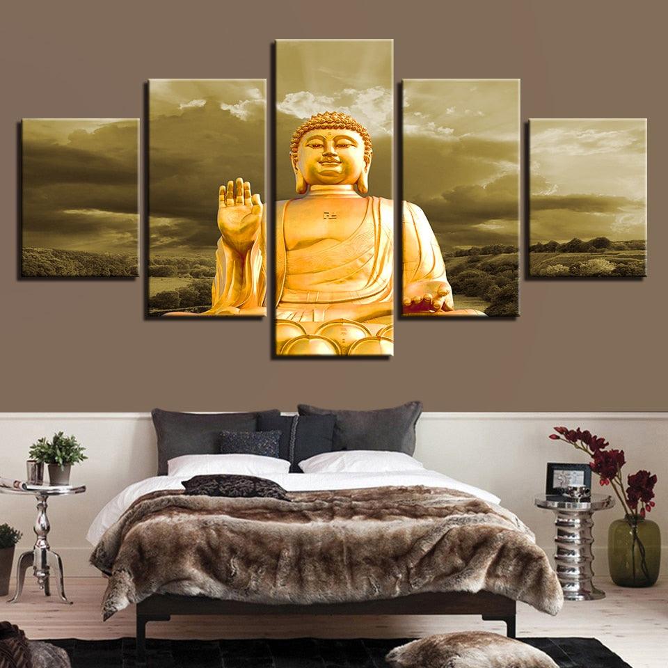 Portrait Gold Buddha 5 Piece HD Multi Panel Canvas Wall Art Frame - Original Frame
