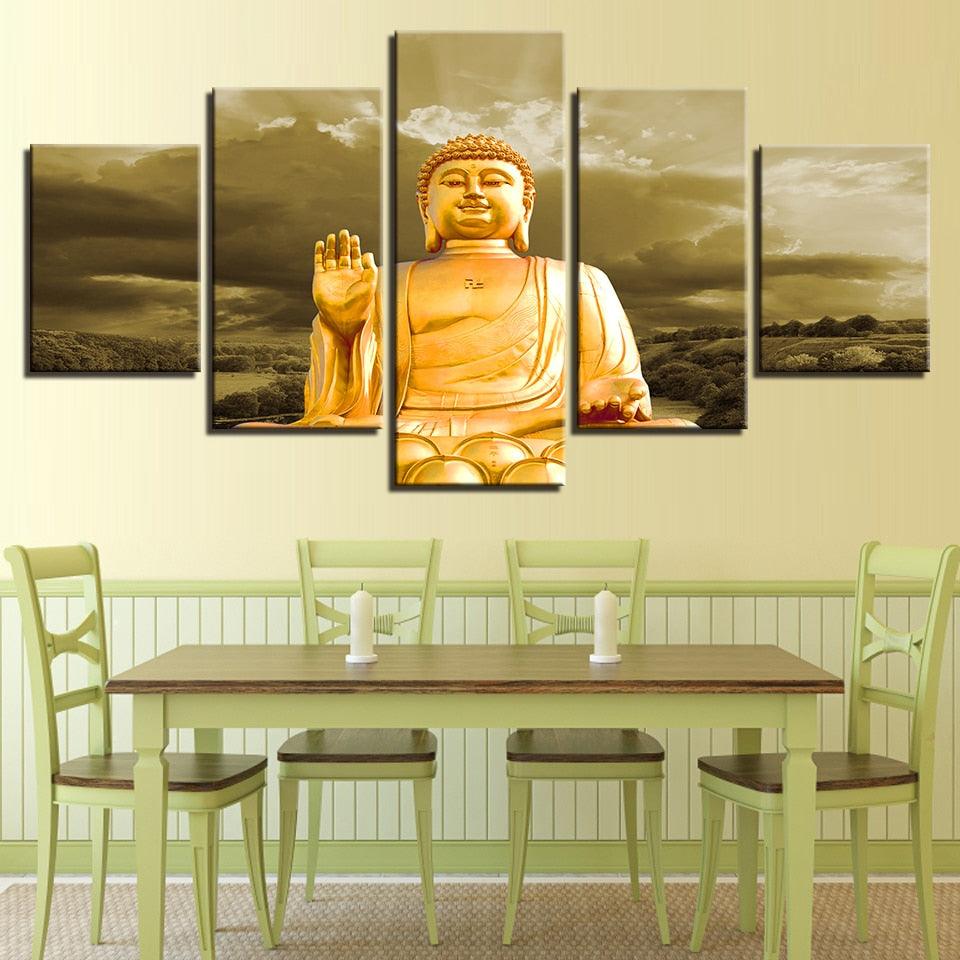 Portrait Gold Buddha 5 Piece HD Multi Panel Canvas Wall Art Frame - Original Frame