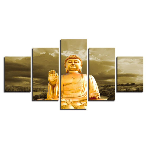 Portrait Gold Buddha 5 Piece HD Multi Panel Canvas Wall Art Frame - Original Frame