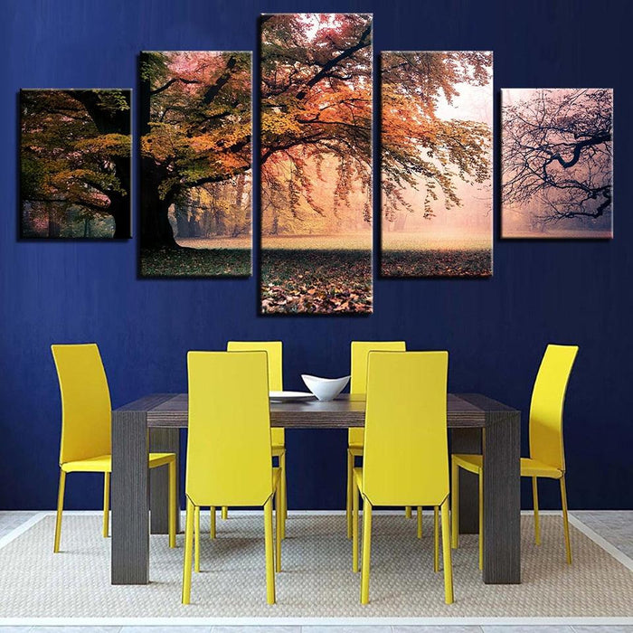 Trees in the Fall 5 Piece HD Multi Panel Canvas Wall Art Frame