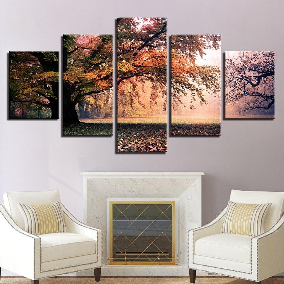 Trees in the Fall 5 Piece HD Multi Panel Canvas Wall Art Frame - Original Frame