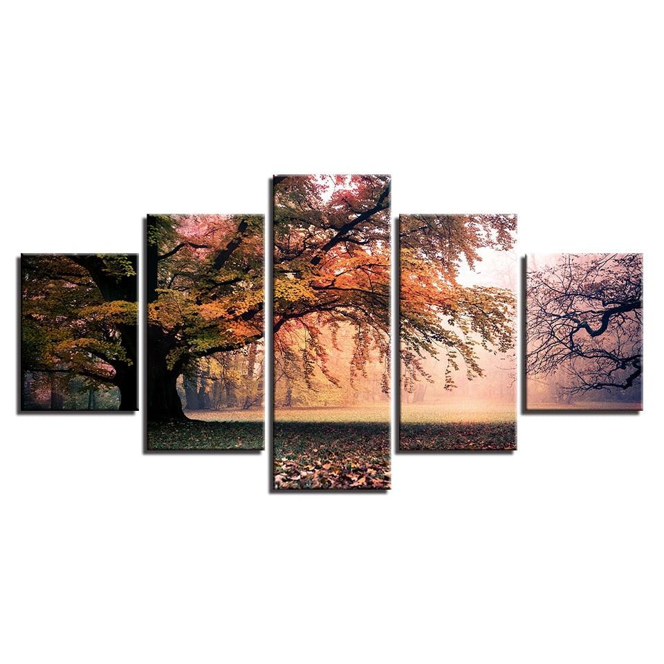 Trees in the Fall 5 Piece HD Multi Panel Canvas Wall Art Frame - Original Frame