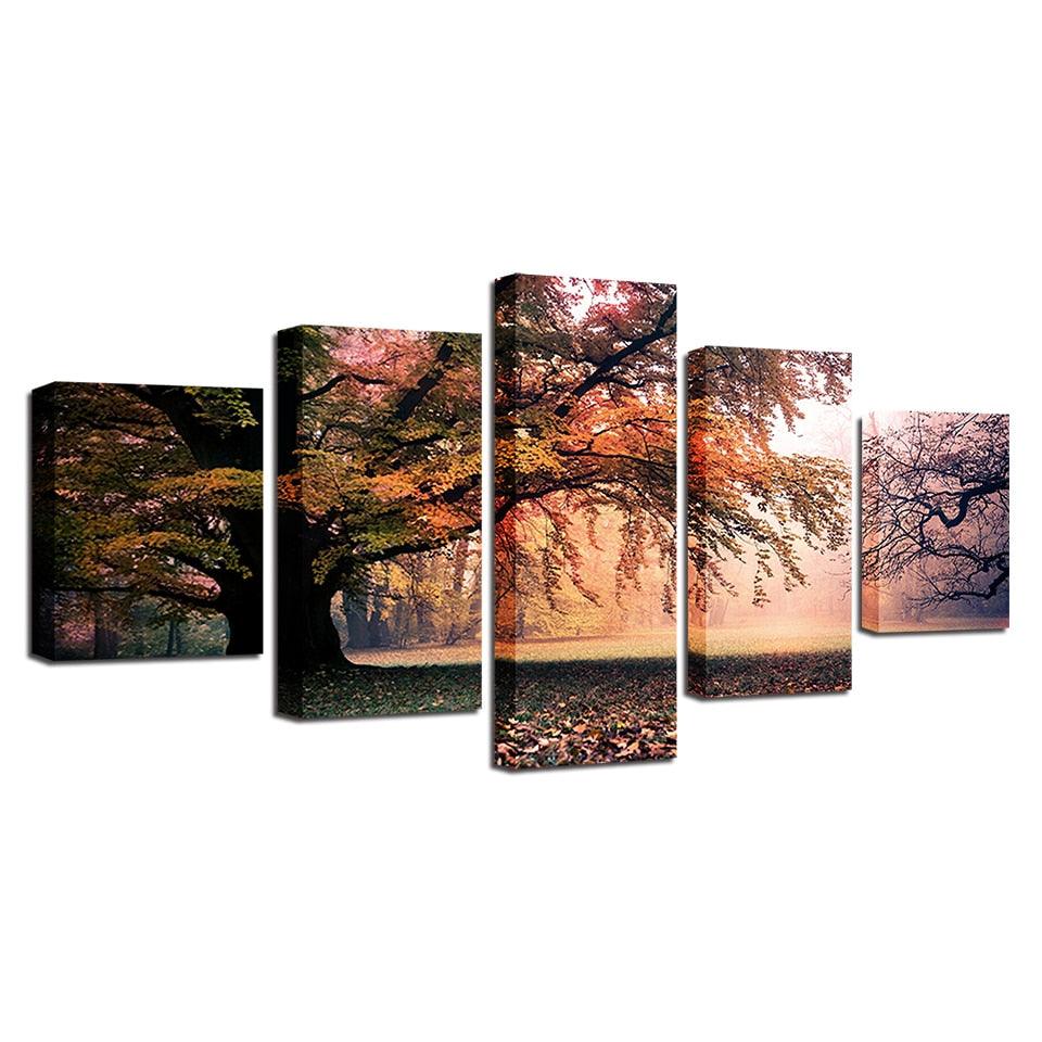 Trees in the Fall 5 Piece HD Multi Panel Canvas Wall Art Frame - Original Frame