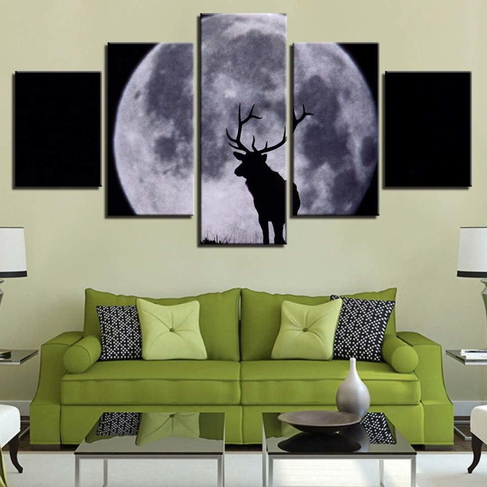 Moon Animals 5 Piece HD Multi Panel Canvas Wall Art Frame - Original Frame