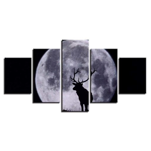 Moon Animals 5 Piece HD Multi Panel Canvas Wall Art Frame - Original Frame