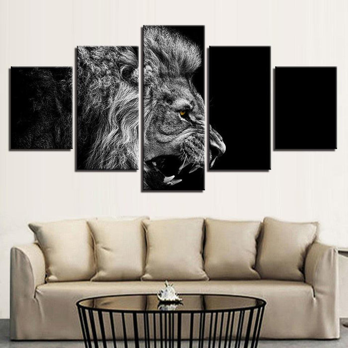 Roaring Lion 5 Piece HD Multi Panel Canvas Wall Art Frame - Original Frame