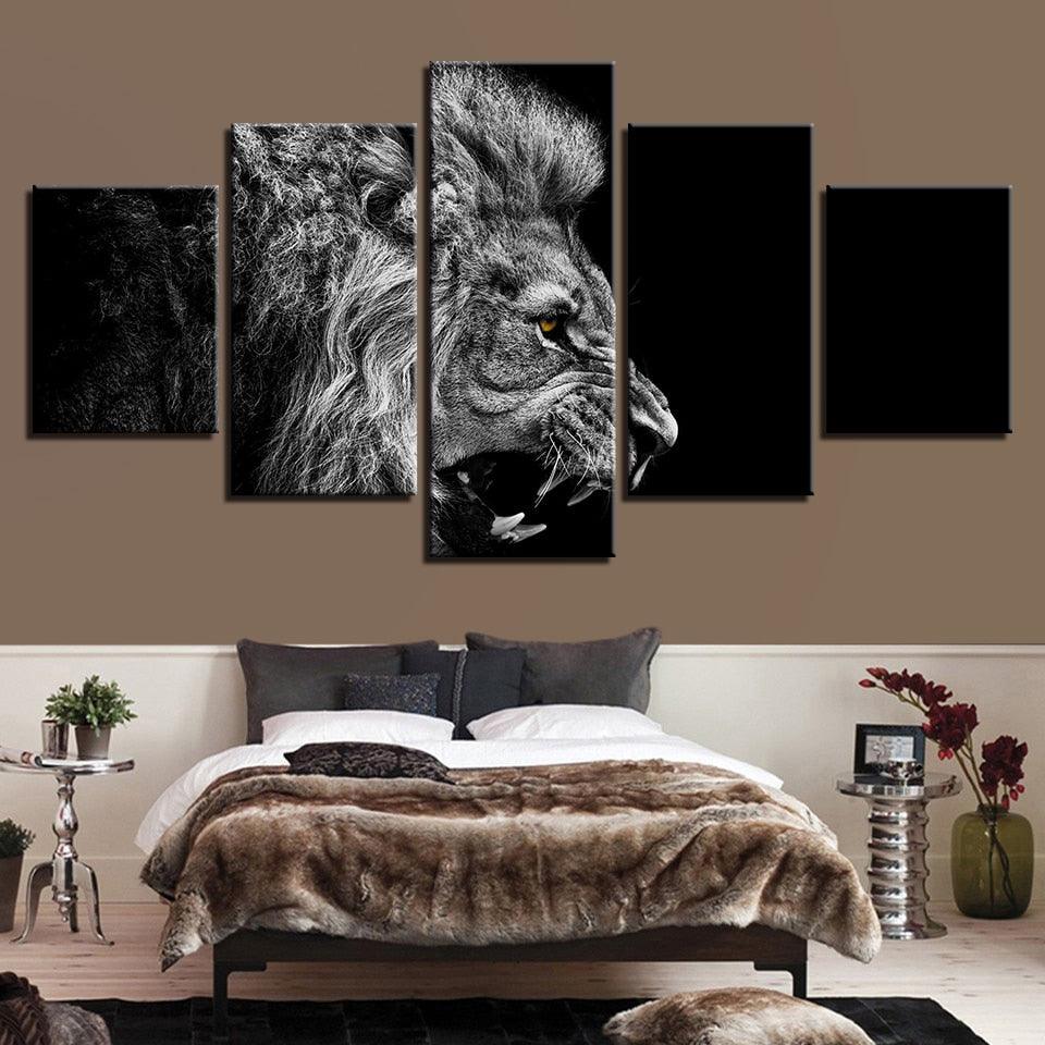 Roaring Lion 5 Piece HD Multi Panel Canvas Wall Art Frame - Original Frame