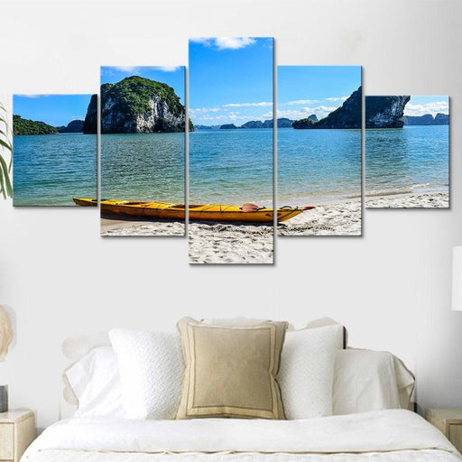 Canoe Seascape 5 Piece HD Multi Panel Canvas Wall Art Frame - Original Frame