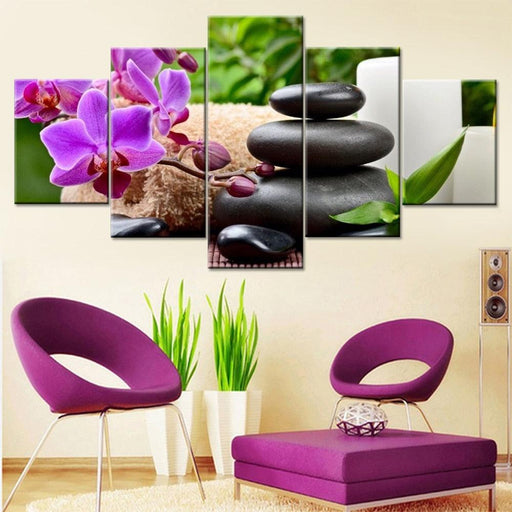 Lotus Flower 5 Piece HD Multi Panel Canvas Wall Art Frame - Original Frame