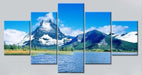 Beautiful Snow Mountain Lake 5 Piece HD Multi Panel Canvas Wall Art Frame - Original Frame