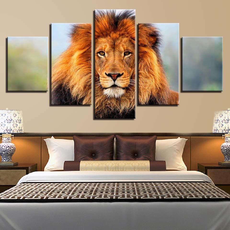 Majestic Lion 5 Piece Multi Panel Canvas Wall Art Frame - Original Frame