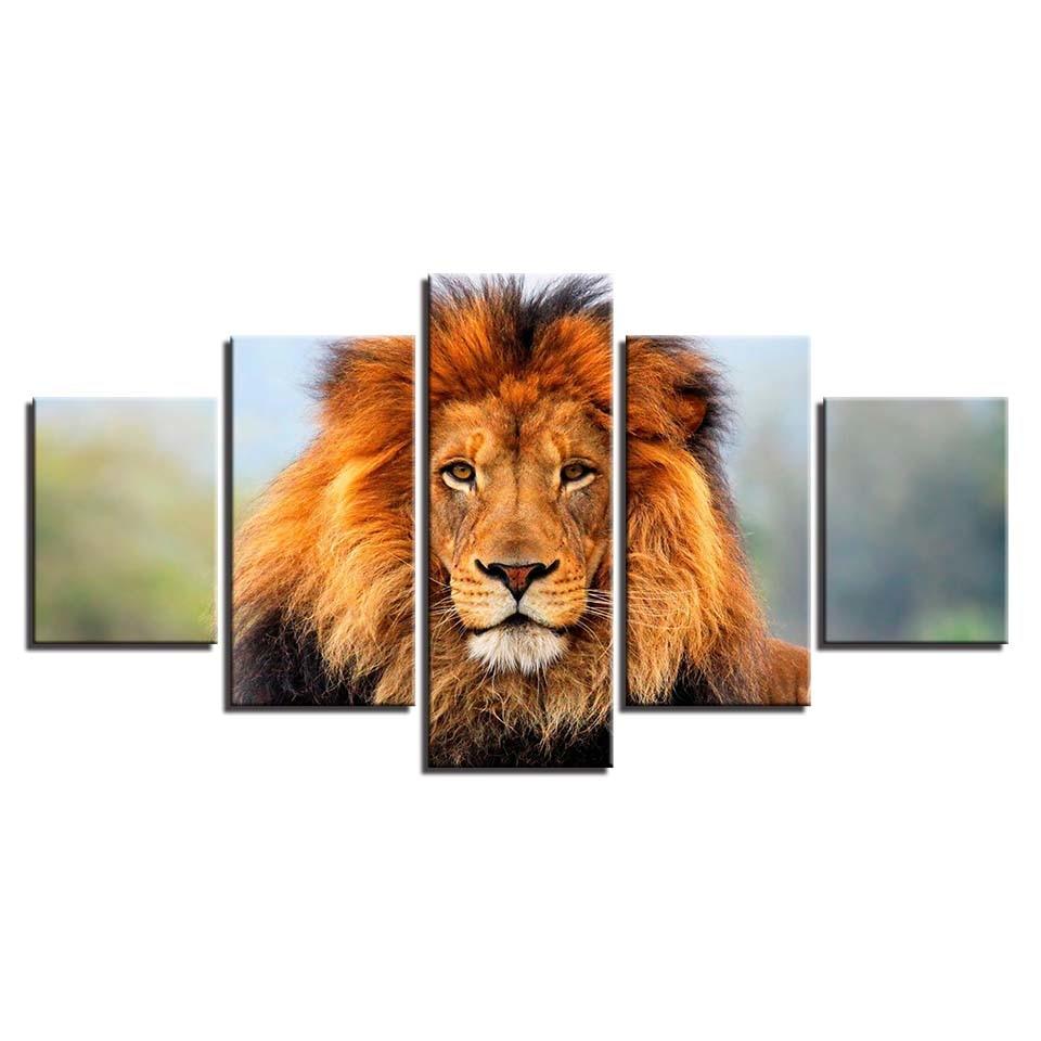 Majestic Lion 5 Piece Multi Panel Canvas Wall Art Frame - Original Frame