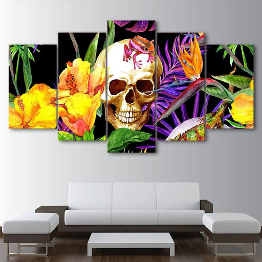 Skull And Flowers 5 Piece HD Multi Panel Canvas Wall Art Frame - Original Frame