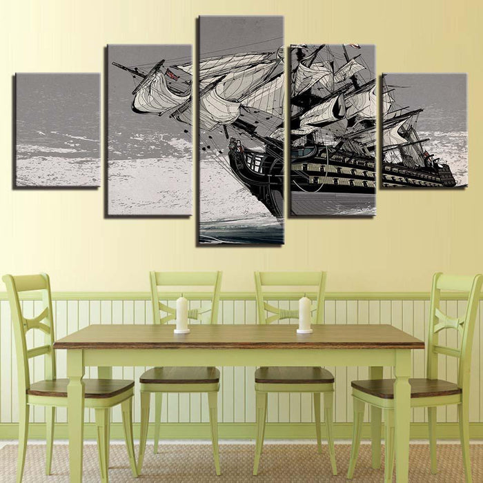 Sailing Boat 5 Piece HD Multi Panel Canvas Wall Art Frame