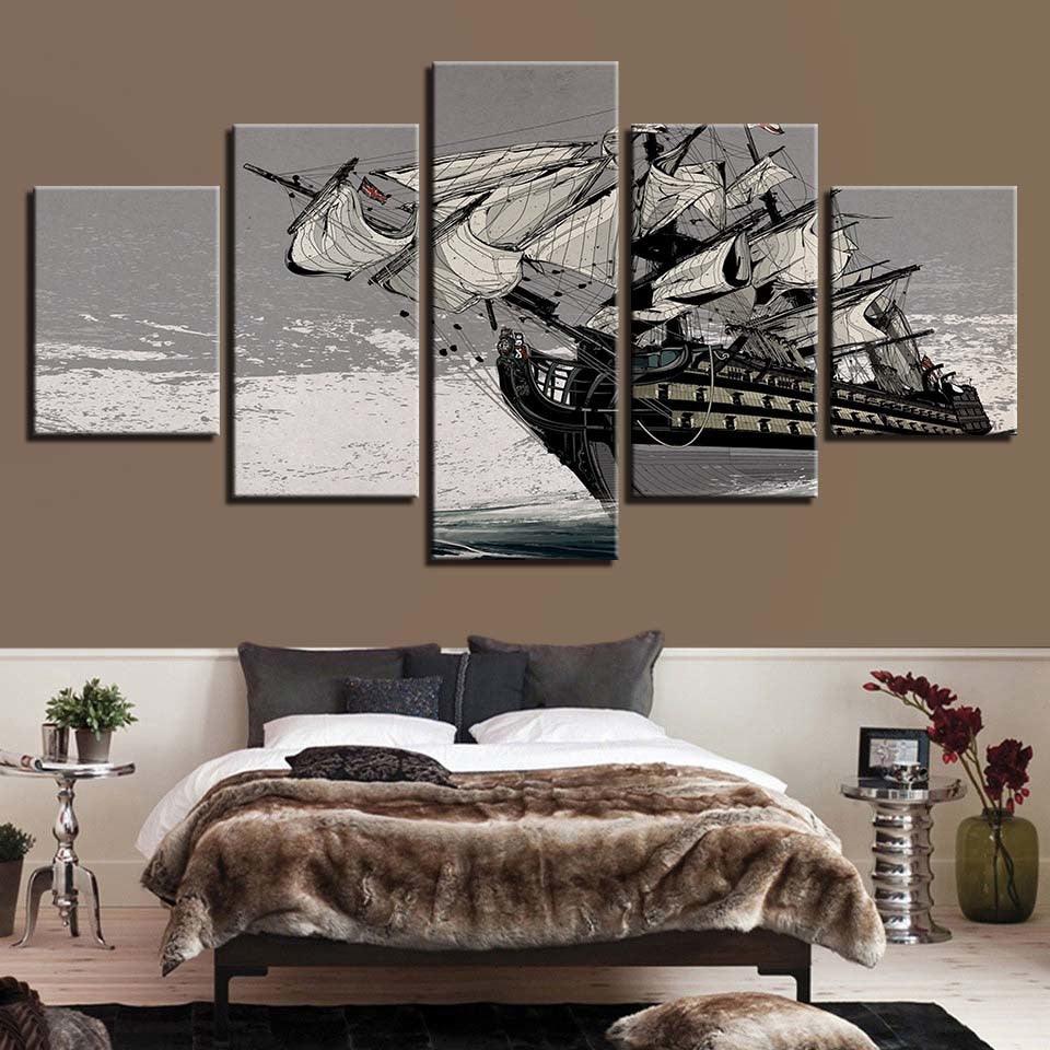 Sailing Boat 5 Piece HD Multi Panel Canvas Wall Art Frame - Original Frame