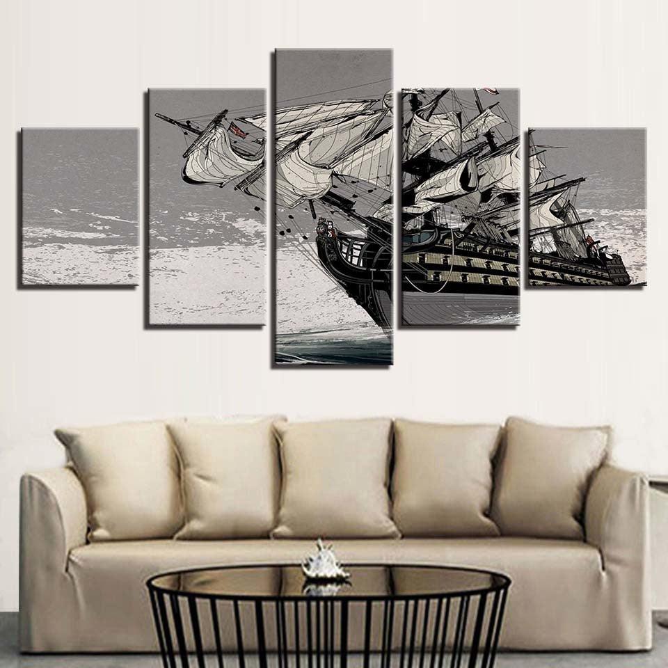 Sailing Boat 5 Piece HD Multi Panel Canvas Wall Art Frame - Original Frame