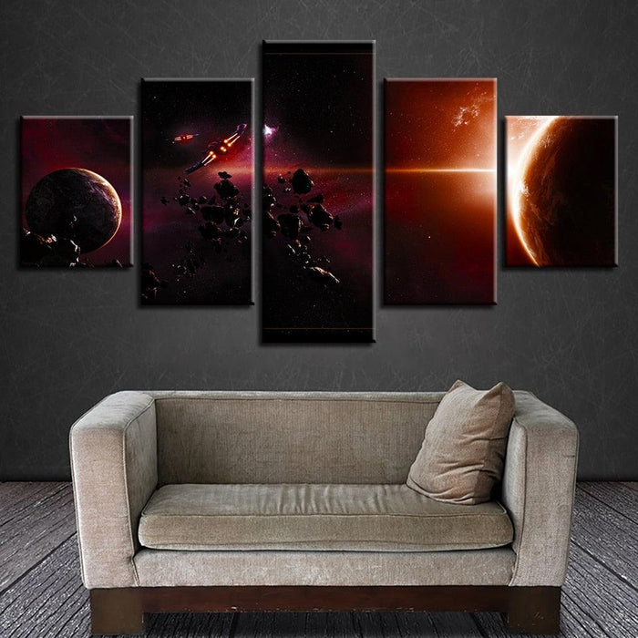 Planets in Space 5 Piece HD Multi Panel Canvas Wall Art Frame