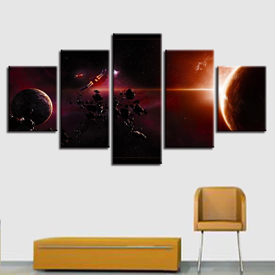 Planets In Space 5 Piece HD Multi Panel Canvas Wall Art - Original Frame