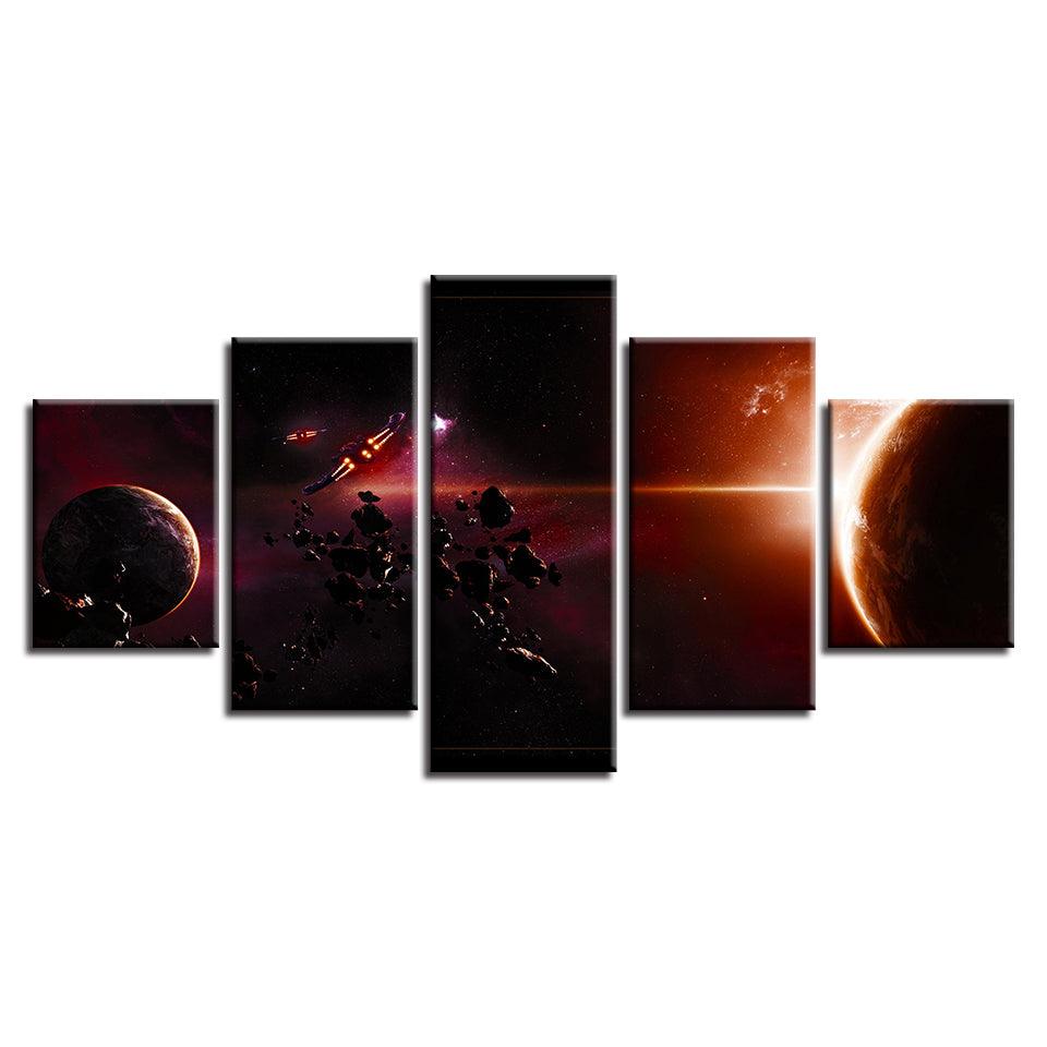 Planets In Space 5 Piece HD Multi Panel Canvas Wall Art - Original Frame