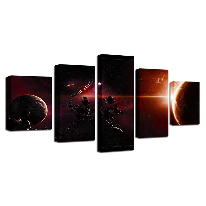 Planets in Space 5 Piece HD Multi Panel Canvas Wall Art Frame