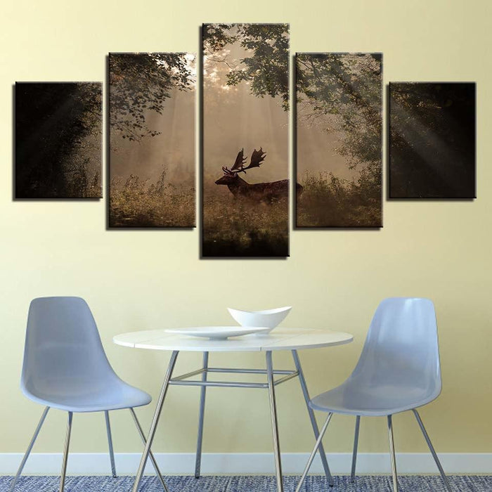 Forest Deer 5 Piece HD Multi Panel Canvas Wall Art Frame