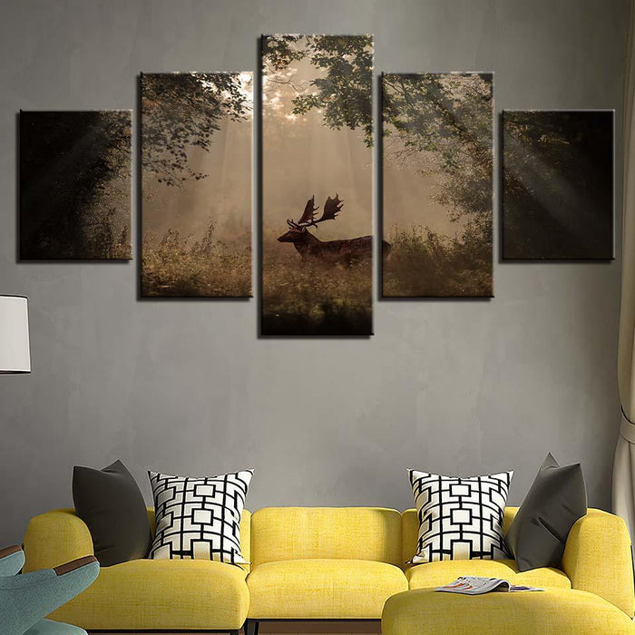 Forest Deer 5 Piece HD Multi Panel Canvas Wall Art Frame