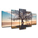 Blue Sky Tree Silhouette 5 Piece HD Multi Panel Canvas Wall Art Frame - Original Frame