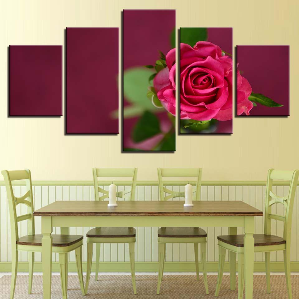 Beautiful Red Rose Flower 5 Piece HD Multi Panel Canvas Wall Art Frame - Original Frame